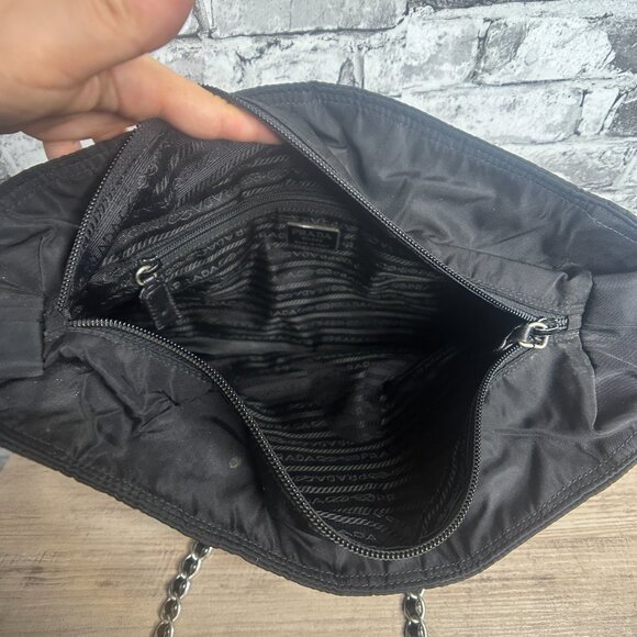 EUC Prada Milano Tessuto Catena Black Shoulder Purse w/ Chain Strap One Size - Picture 5 of 16
